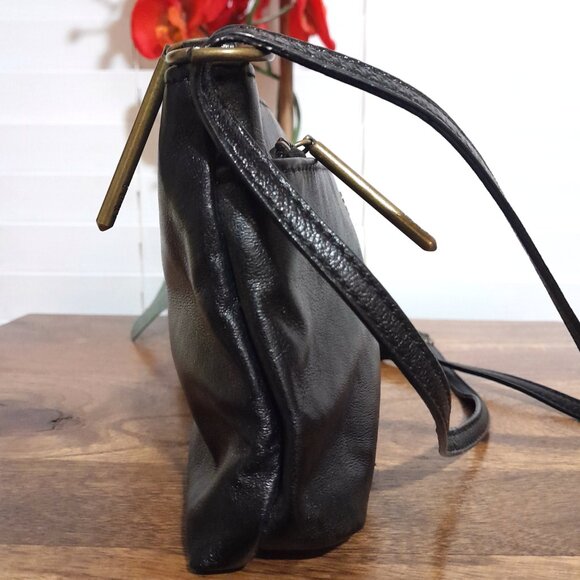 Black Leather Elliott Lucca Double Strap Minimalist  Rectangle Shoulder Bag - Picture 8 of 12